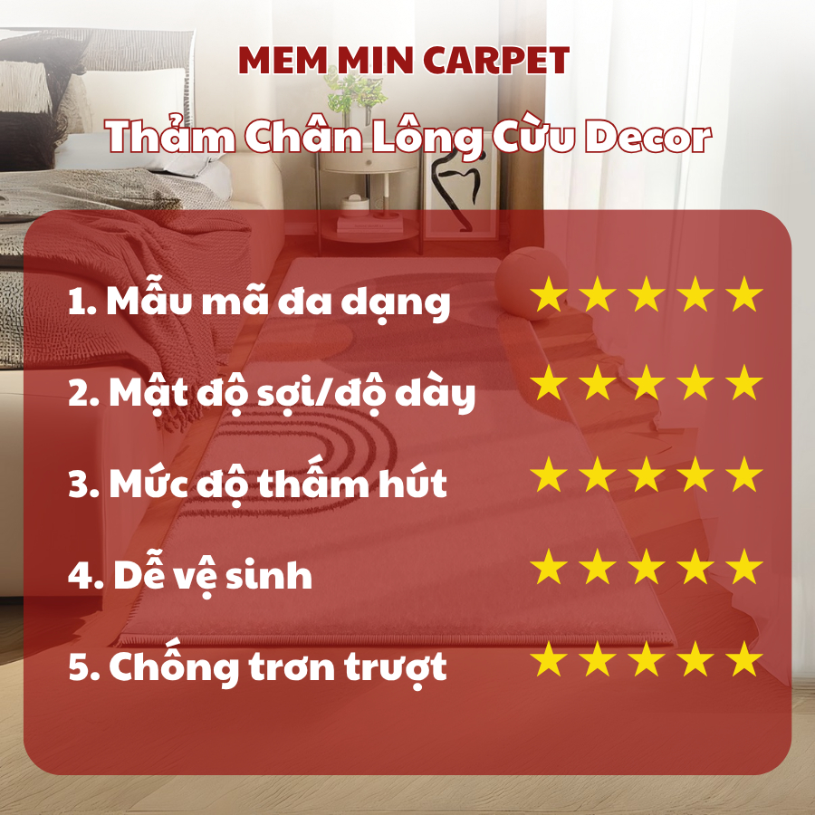 Thảm Chùi Chân Lông Cừu 50x120cm Decor Trang Trí Phòng Ngủ, Thảm Phòng Khách Êm, Mềm, Dày Dặn - Memmincarpet - TH104