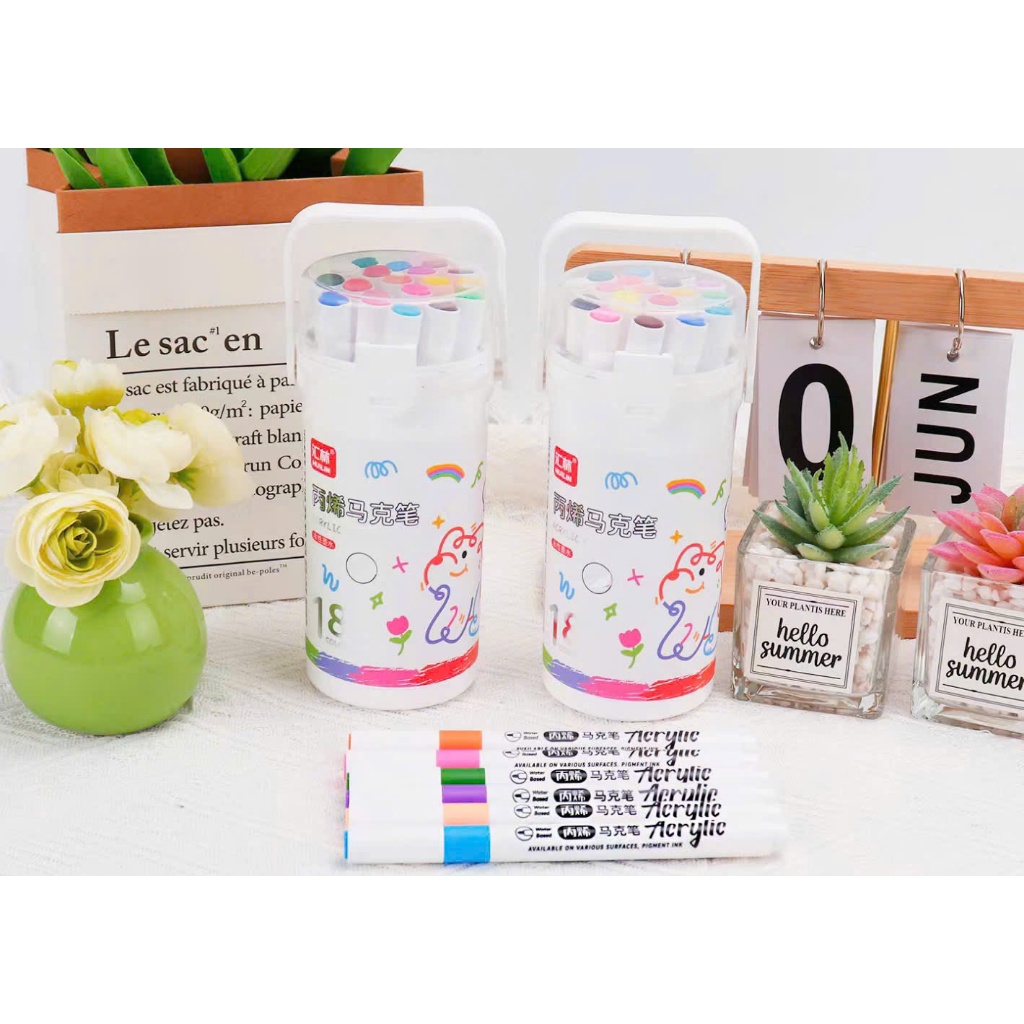Set 12-48 Bút Màu Acrylic Marker N7112Đầu Nhọn Chống Nước Không Nhòe Vẽ Đa Chất Liệu Giấy Vải Gỗ