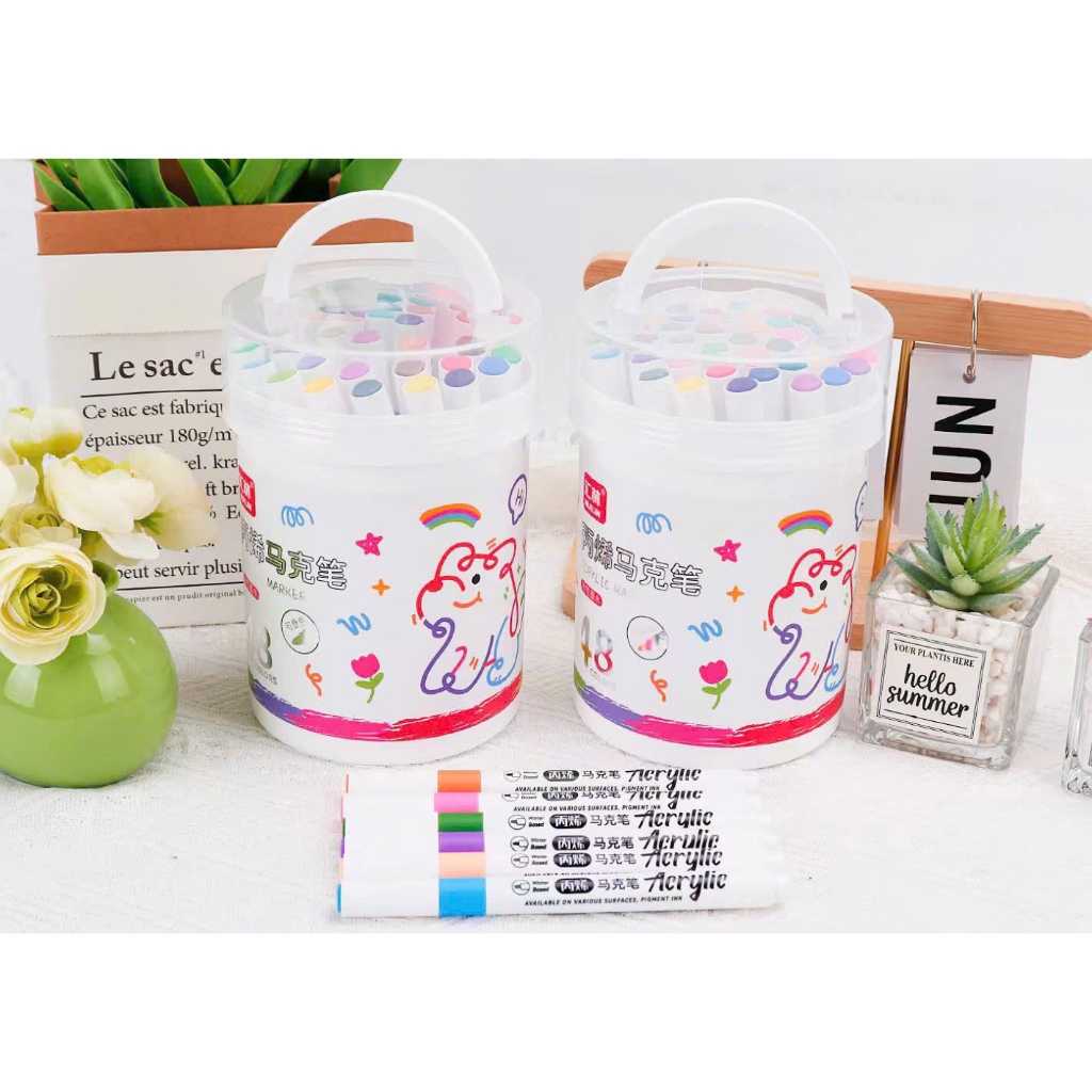 Set 12-48 Bút Màu Acrylic Marker N7112Đầu Nhọn Chống Nước Không Nhòe Vẽ Đa Chất Liệu Giấy Vải Gỗ