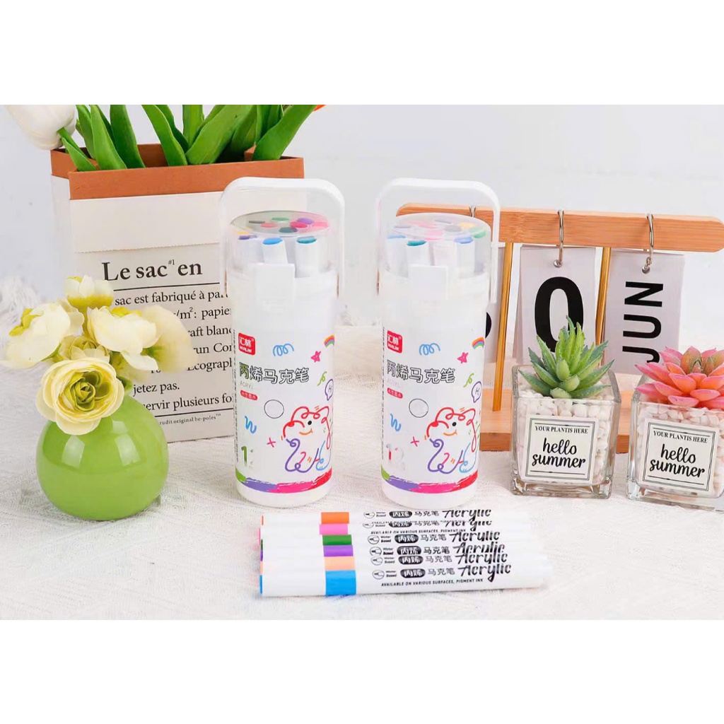 Set 12-48 Bút Màu Acrylic Marker N7112Đầu Nhọn Chống Nước Không Nhòe Vẽ Đa Chất Liệu Giấy Vải Gỗ