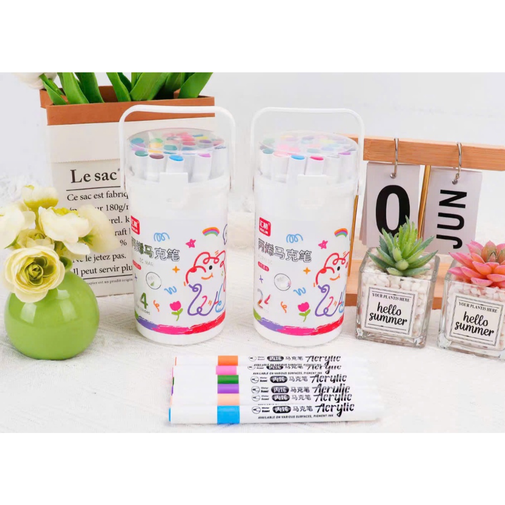 Set 12-48 Bút Màu Acrylic Marker N7112Đầu Nhọn Chống Nước Không Nhòe Vẽ Đa Chất Liệu Giấy Vải Gỗ