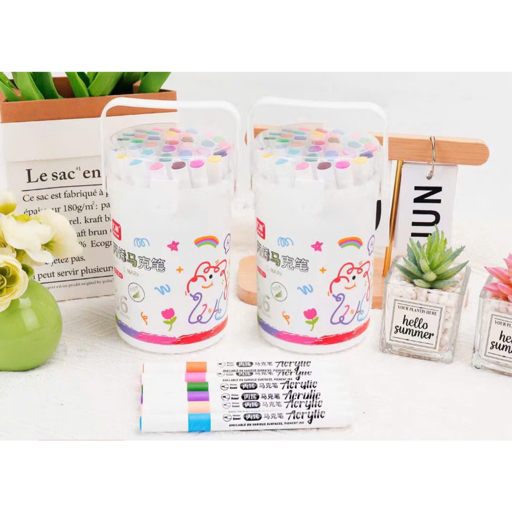 Set 12-48 Bút Màu Acrylic Marker N7112Đầu Nhọn Chống Nước Không Nhòe Vẽ Đa Chất Liệu Giấy Vải Gỗ