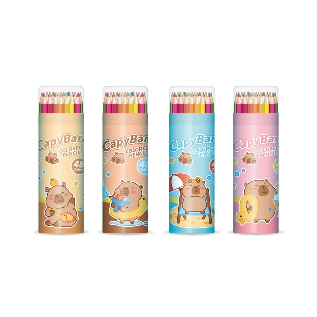 Hỏa tốc Bút chì màu dạng lon 12-48 màu CAPYBARA dạng ống tiện lợi thiết kế hộp ống gọn gàng đáng yêu