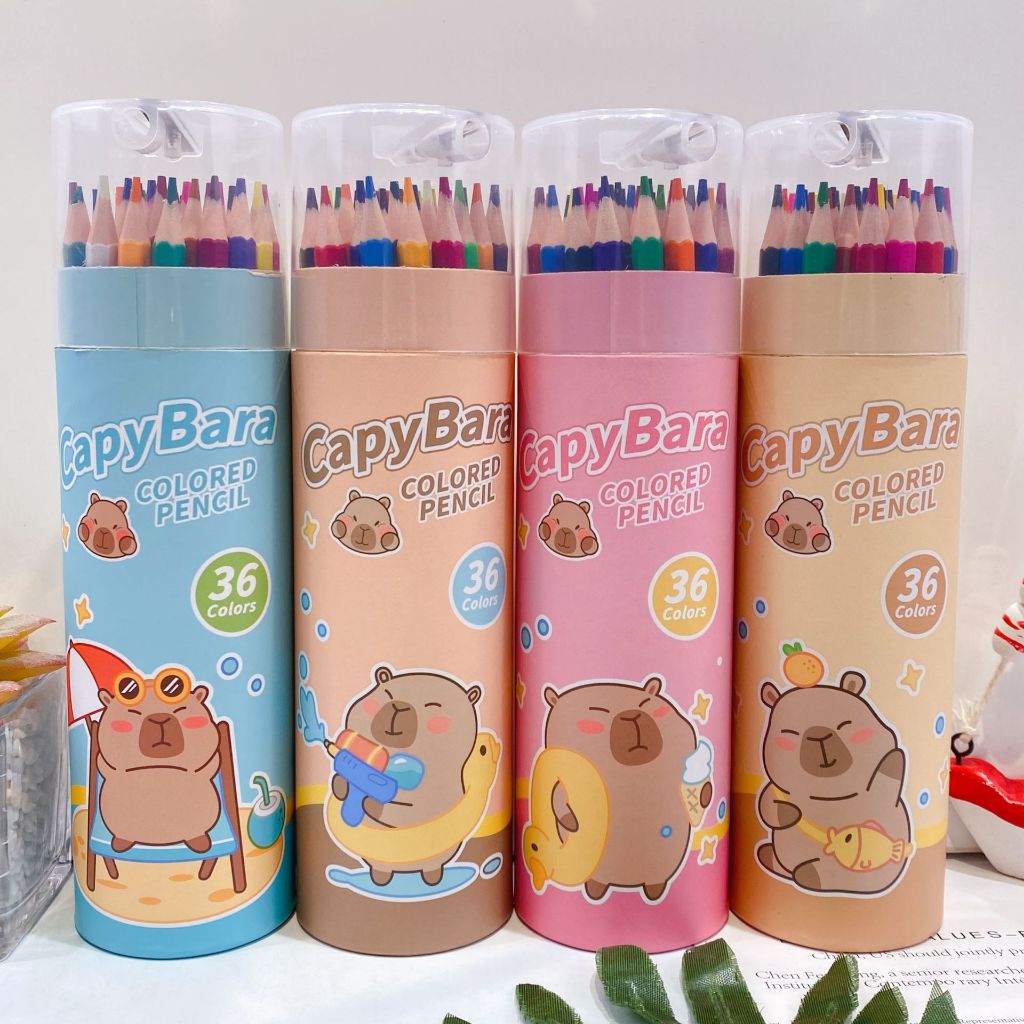 Hỏa tốc Bút chì màu dạng lon 12-48 màu CAPYBARA dạng ống tiện lợi thiết kế hộp ống gọn gàng đáng yêu