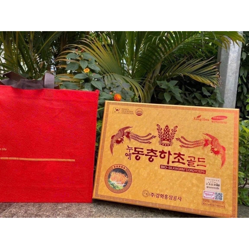 Nước Đông Trùng Hạ Thảo Hàn Quốc Hộp Gỗ Rùa Vàng 60 Gói