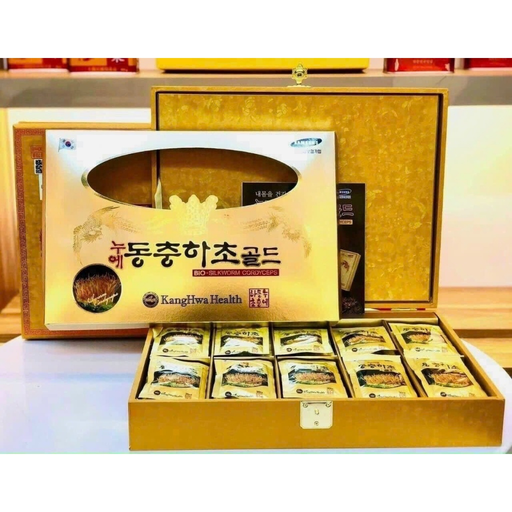 Nước Đông Trùng Hạ Thảo Hàn Quốc Hộp Gỗ Rùa Vàng 60 Gói
