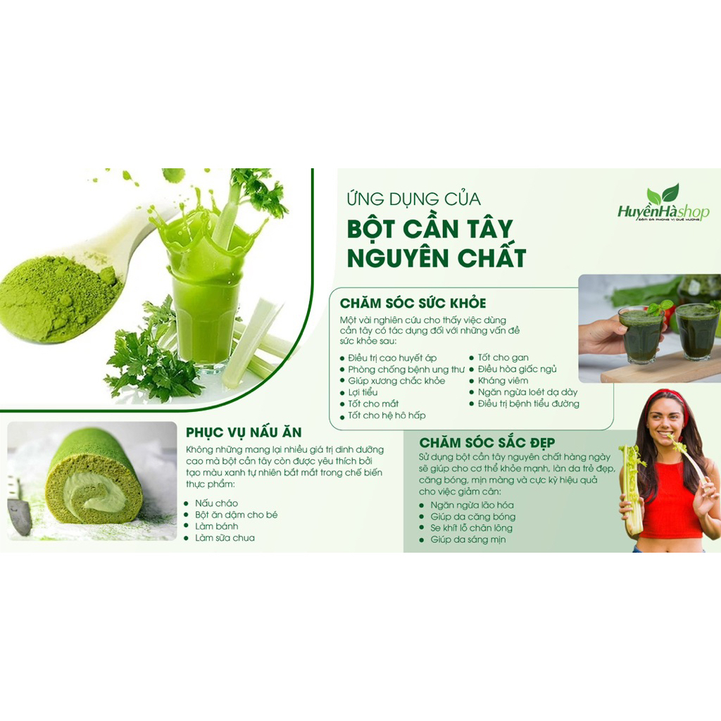 Bột Cần Tây Sấy Lạnh Nguyên Chất 100%, Giảm Cân, Detox Cơ Thể, Tốt Cho Tim Mạch