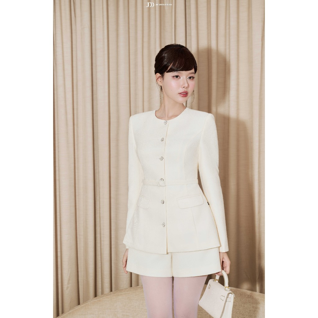 Set Áo Tweed Cổ Tròn 1 Hàng Cúc 5T03.2509TW, Quần Sooc 2 Túi Ốp Vuông A 3S11.2509TW Set Phong Cách Tailoring Cổ Điển JM