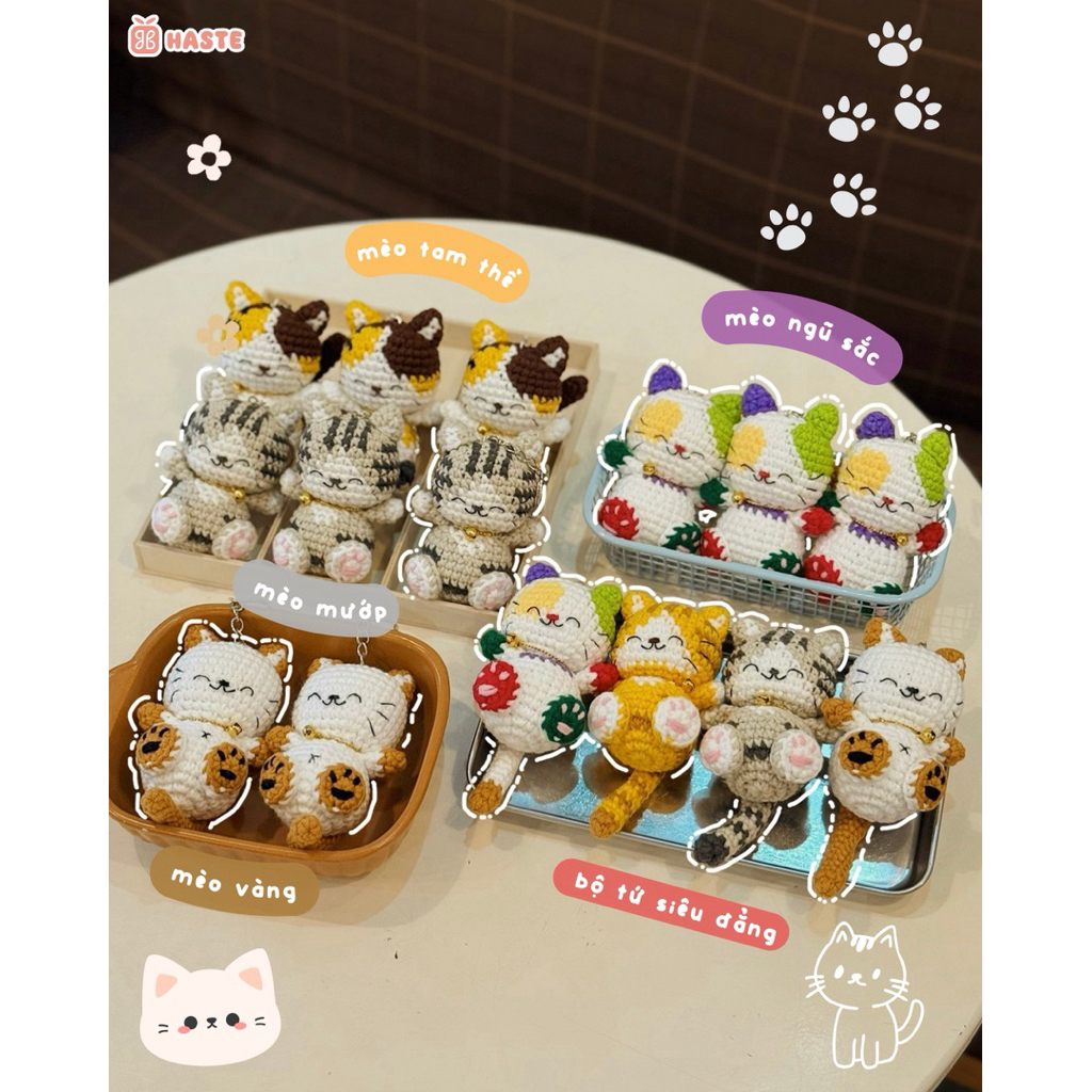 Móc Khoá Len Mèo Tam Thể Mun Mèo Mướp Ngũ Sắc Dễ Thương Cute Made By Haste handmade