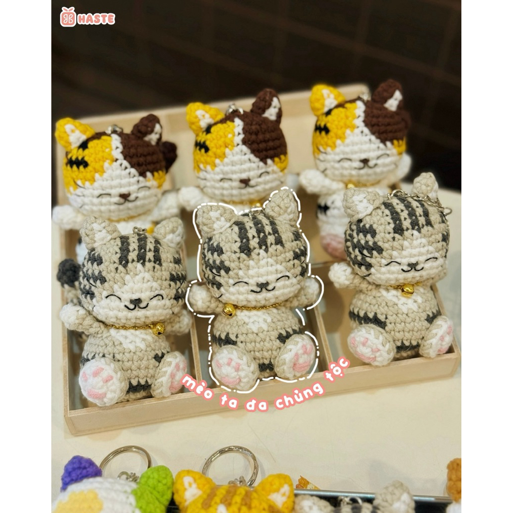 Móc Khoá Len Mèo Tam Thể Mun Mèo Mướp Ngũ Sắc Dễ Thương Cute Made By Haste handmade