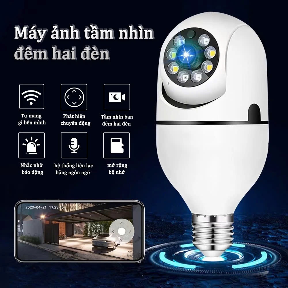 Camera Bóng Đèn Wifi V360Pro An Ninh Gia Đình, Hỗ Trợ Thẻ Nhớ, Xoay 360°, Đàm Thoại 2 Chiều,Xem Từ Xa