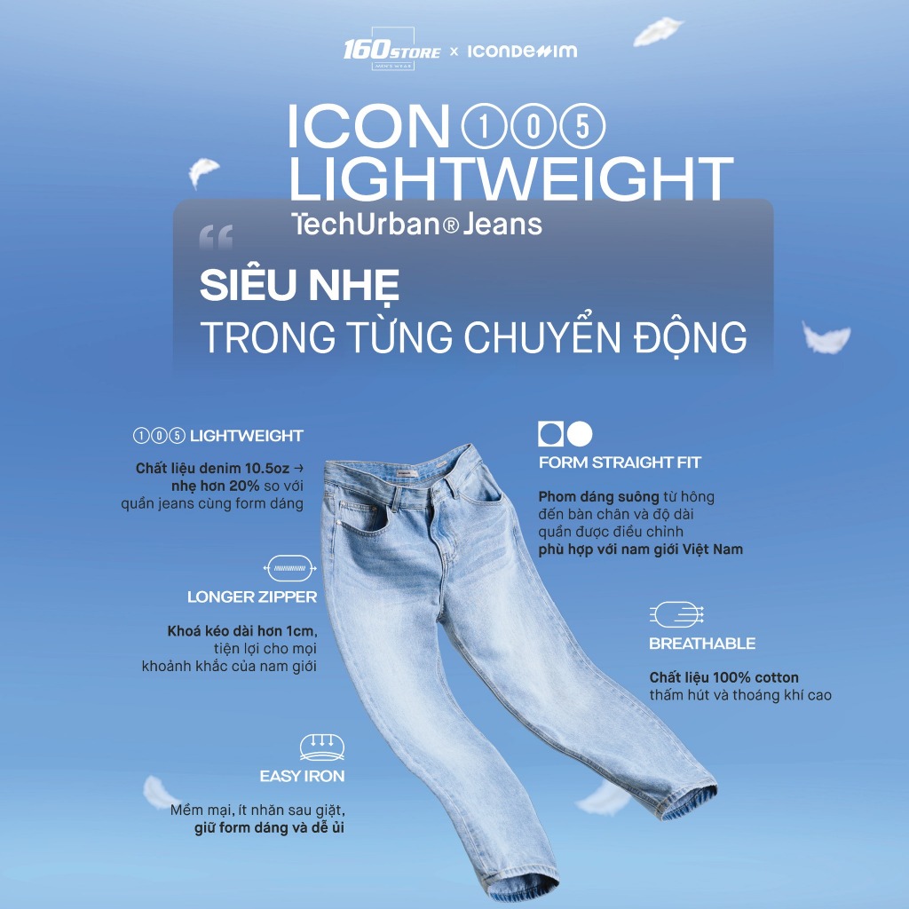 Quần Jean Nam ICON105 Lightweight, Quần Bò Nam Ống Suông Siêu Nhẹ, Vải Thoáng Khí, Jean Nam Cao Cấp | BigBuy360 - bigbuy360.vn