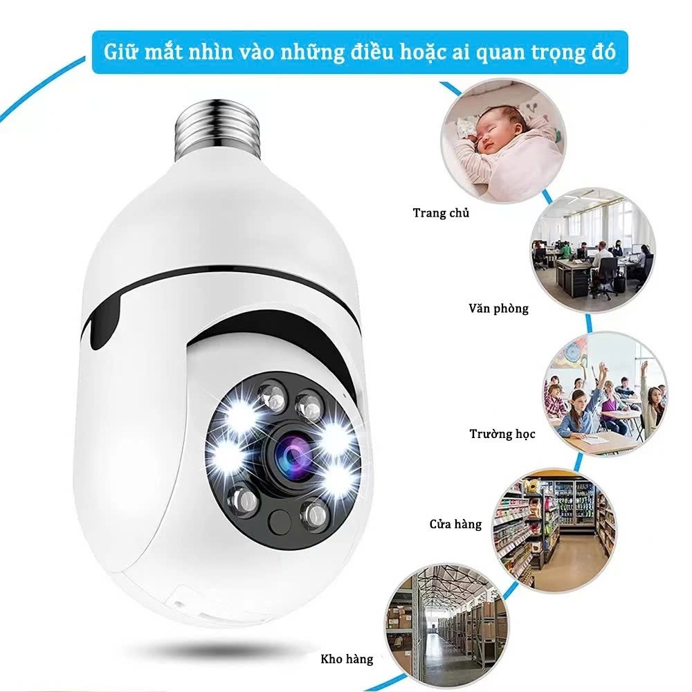 Camera Bóng Đèn Wifi V360Pro An Ninh Gia Đình, Hỗ Trợ Thẻ Nhớ, Xoay 360°, Đàm Thoại 2 Chiều,Xem Từ Xa