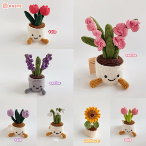 Chậu Hoa Len Phong Cách Jelly Mặt Cười Tulip Xương Rồng Để Bàn Trang Trí Bàn Làm Việc Học Dễ Thương Handmade Haste