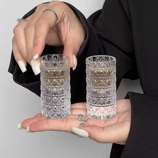 Ly Thuỷ Tinh Hình Trụ Đứng 20Ml Hoa Văn Chạm Khắc Vân Nổi - Đựng Các Loại Thức Uống, Decor Phong Cách Sang Trọng