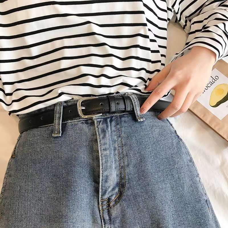 Thắt lưng Nam Nữ oval da Mặt Khuyết Màu Bạc dây lưng có bấm lỗ Dâyv gài nịt Ulzzang bản 2.3Cm và 2.8CM Horizon
