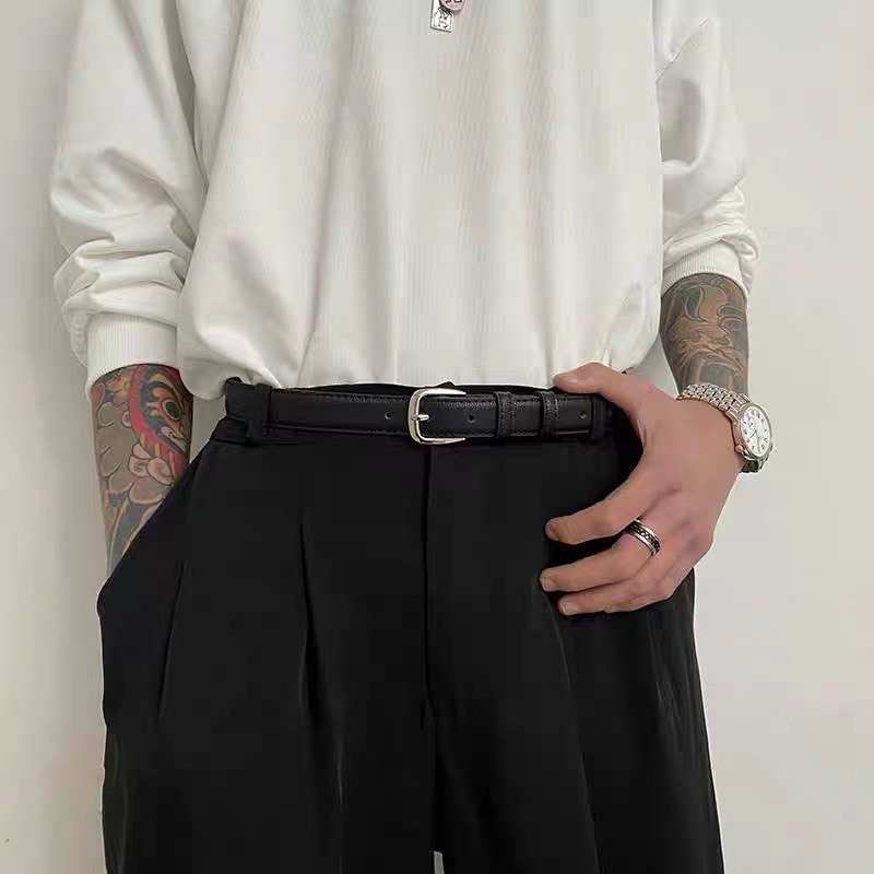 Thắt lưng Nam Nữ oval da Mặt Khuyết Màu Bạc dây lưng có bấm lỗ Dâyv gài nịt Ulzzang bản 2.3Cm và 2.8CM Horizon