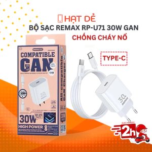 Combo Sạc Nhanh Remax RP-U71 GaN 30W + Cáp Type-C to Type-C 100W Chính Hãng