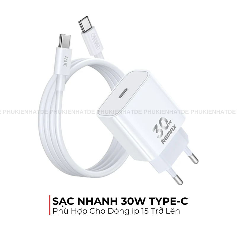 Combo Sạc Nhanh Remax RP-U71 GaN 30W + Cáp Type-C to Type-C 100W Chính Hãng