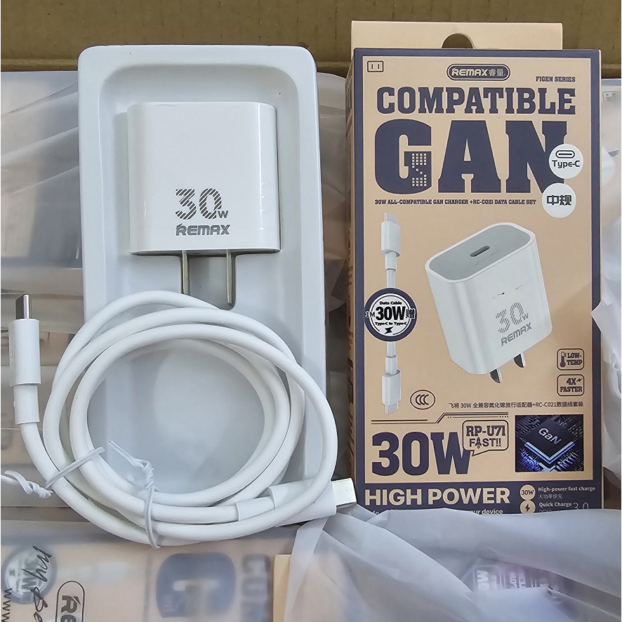 Combo Sạc Nhanh Remax RP-U71 GaN 30W + Cáp Type-C to Type-C 100W Chính Hãng