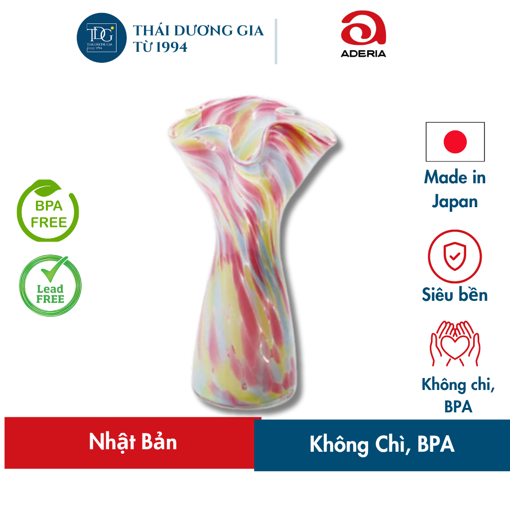Lọ hoa nhiều màu Frill Mix cao 30cm Nhật Bản Aderia Tsugaru Vidro F-77338 | Thái Dương Gia