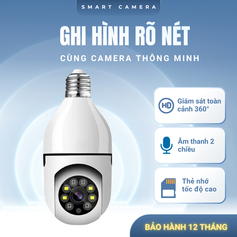 Camera Bóng Đèn Wifi V360Pro An Ninh Gia Đình, Hỗ Trợ Thẻ Nhớ, Xoay 360°, Đàm Thoại 2 Chiều,Xem Từ Xa