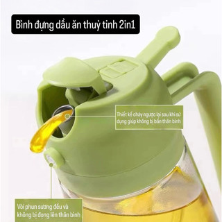 Bình Đựng Dầu Ăn Thủy Tinh 2in1, Bình Xịt Phun Sương Kiểm Soát Lượng Dầu Chuẩn Xác -TotoMoo.homedecor