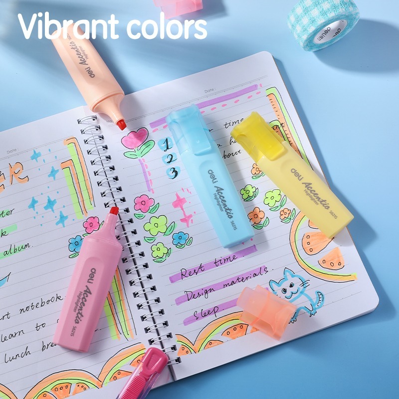 Bút highlight đánh dầu màu macaron Deli - Bút dạ quang đánh dấu nhớ dòng pastel mực đều nhanh khô cho văn phòng học sinh