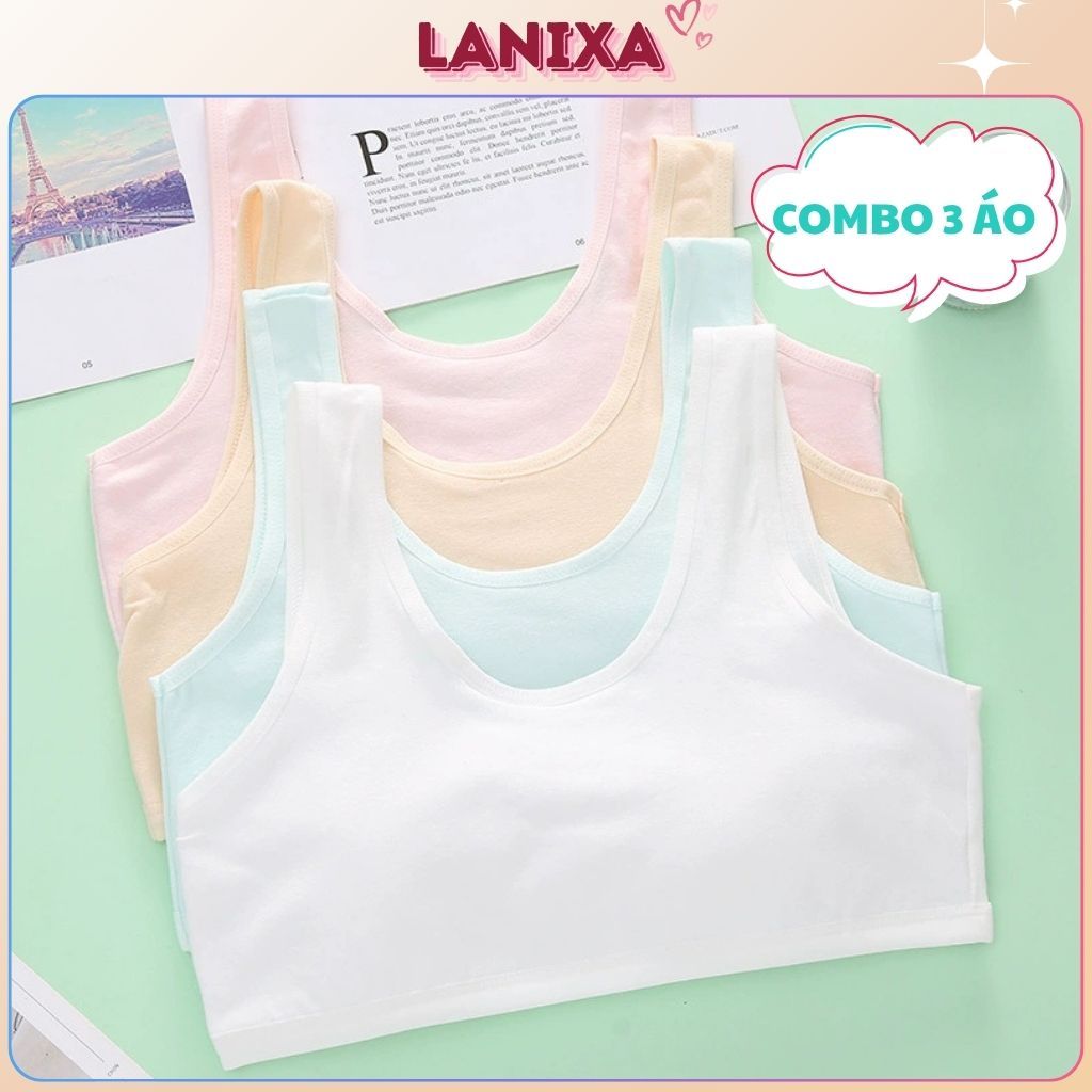 SET 3 Áo lót học sinh tuổi dậy thì cotton thoáng khí co giãn vừa phải kiểu dáng basic LANIXA B508