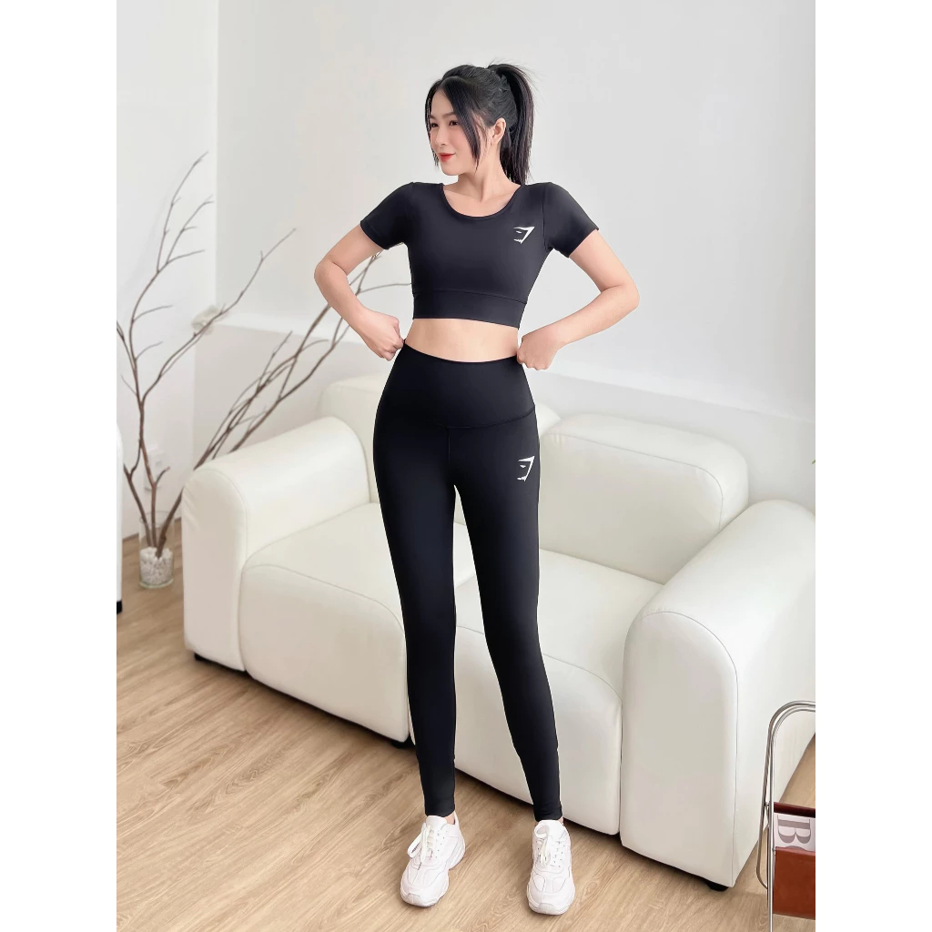 [PEINN] Đồ tập gym yoga aerobic nữ - chất đẹp áo cộc tay dây chéo sau lưng quần dài, D16