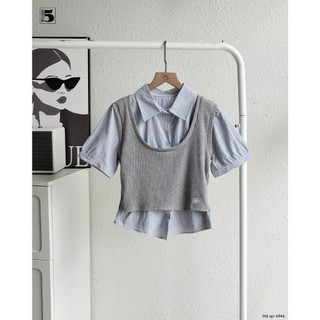 Áo Sơ Mi Nữ Phối Áo Gile Len Mỏng Dáng Croptop Ngắn Tay Thời Trang Hàn Quốc, Thiết Kế Trẻ Trung Tôn Dáng Cực Xinh 6946