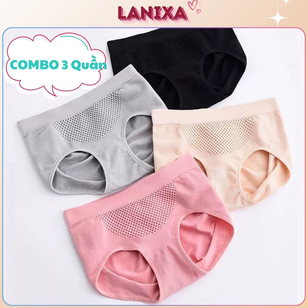 COMBO 4 Quần lót nữ cotton phới lưới thoáng khí mát mẻ cạp cao tôn dáng gợi cảm quyến rũ LANIXA L011