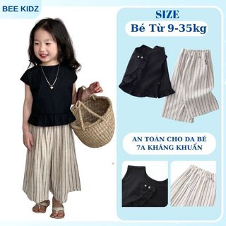 Đồ Bộ Cho Bé, Đồ Bộ Cho Bé Gái Thiết Kế Áo Cổ Chéo Quần Ống Suông Tiểu Thư Chất Liệu 100% Cotton