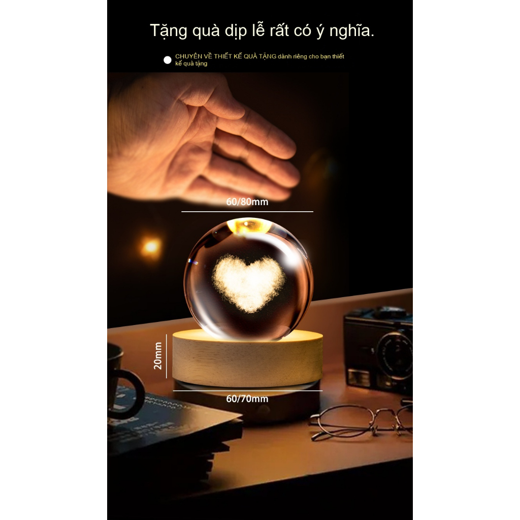 Đèn ngủ quả cầu pha lê, đèn ngủ xung quanh, đồ trang trí để bàn