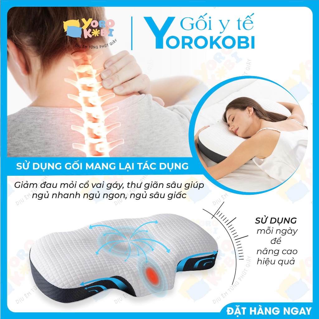 Gối ngủ công thái học YOROKOBI-100% cao su non nguyên khối, giúp giảm đau mỏi cổ vai gáy, ngủ nhanh