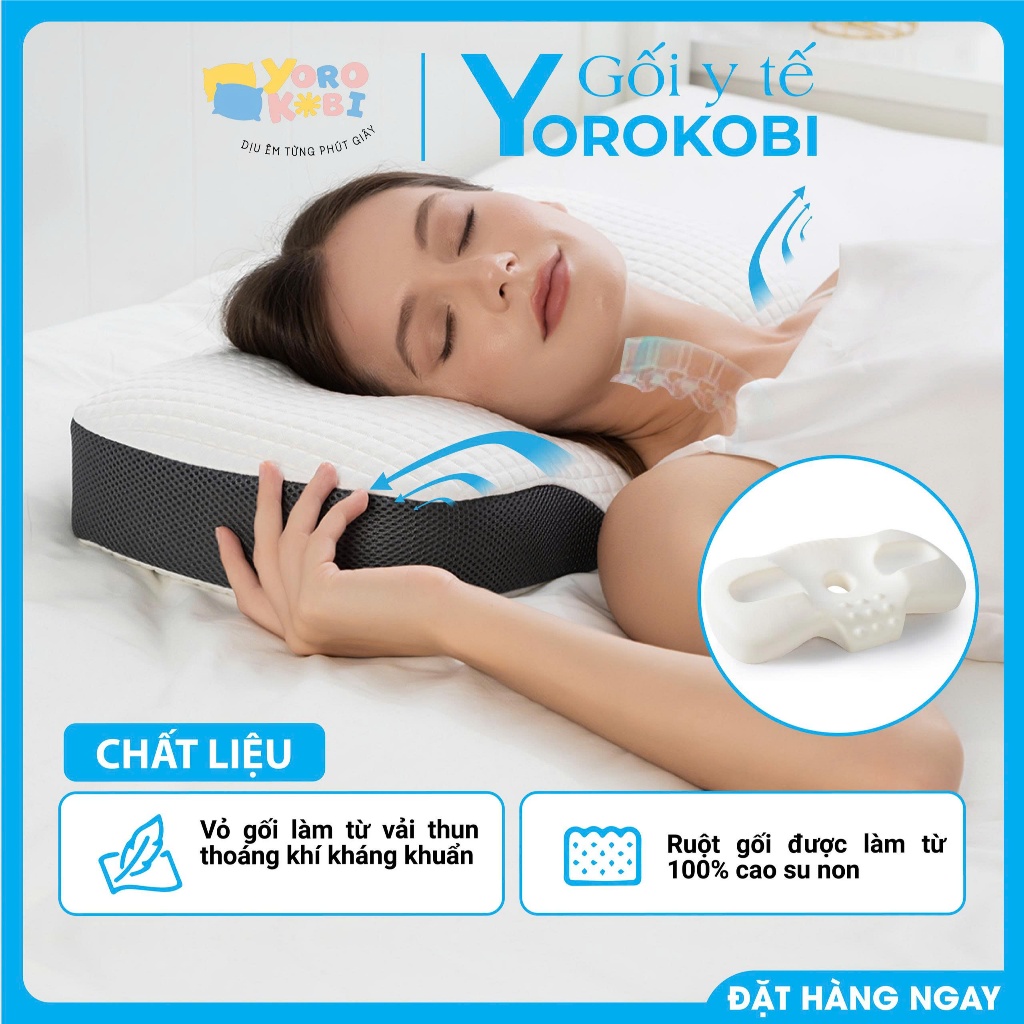 Gối ngủ công thái học YOROKOBI-100% cao su non nguyên khối, giúp giảm đau mỏi cổ vai gáy, ngủ nhanh