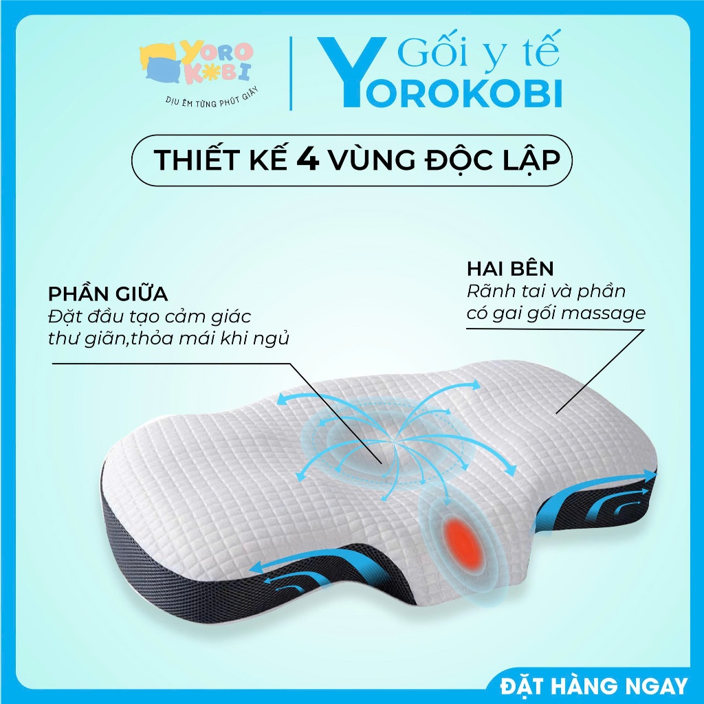 Gối ngủ công thái học YOROKOBI-100% cao su non nguyên khối, giúp giảm đau mỏi cổ vai gáy, ngủ nhanh