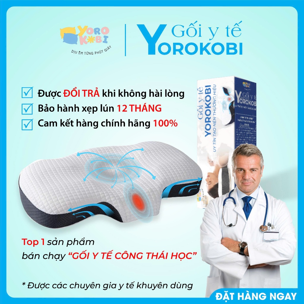 Gối ngủ công thái học YOROKOBI-100% cao su non nguyên khối, giúp giảm đau mỏi cổ vai gáy, ngủ nhanh