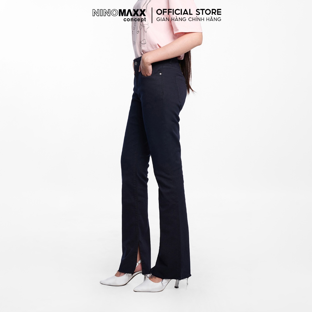 Quần Dài Nữ Dáng Suông Ống Loe Chất Kaki Mèm Thoải Mái NINOMAXX 2208027