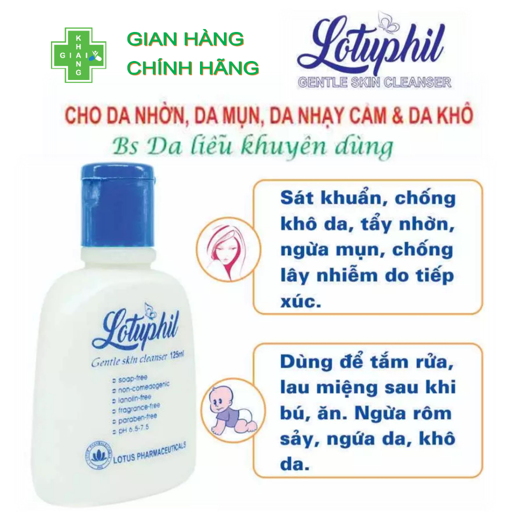 Sữa rửa mặt dịu nhẹ cho da nhạy cảm Lotuphil. Giúp làm sạch sâu, hạn chế dầu nhờn và mụn (Chai 125ml))