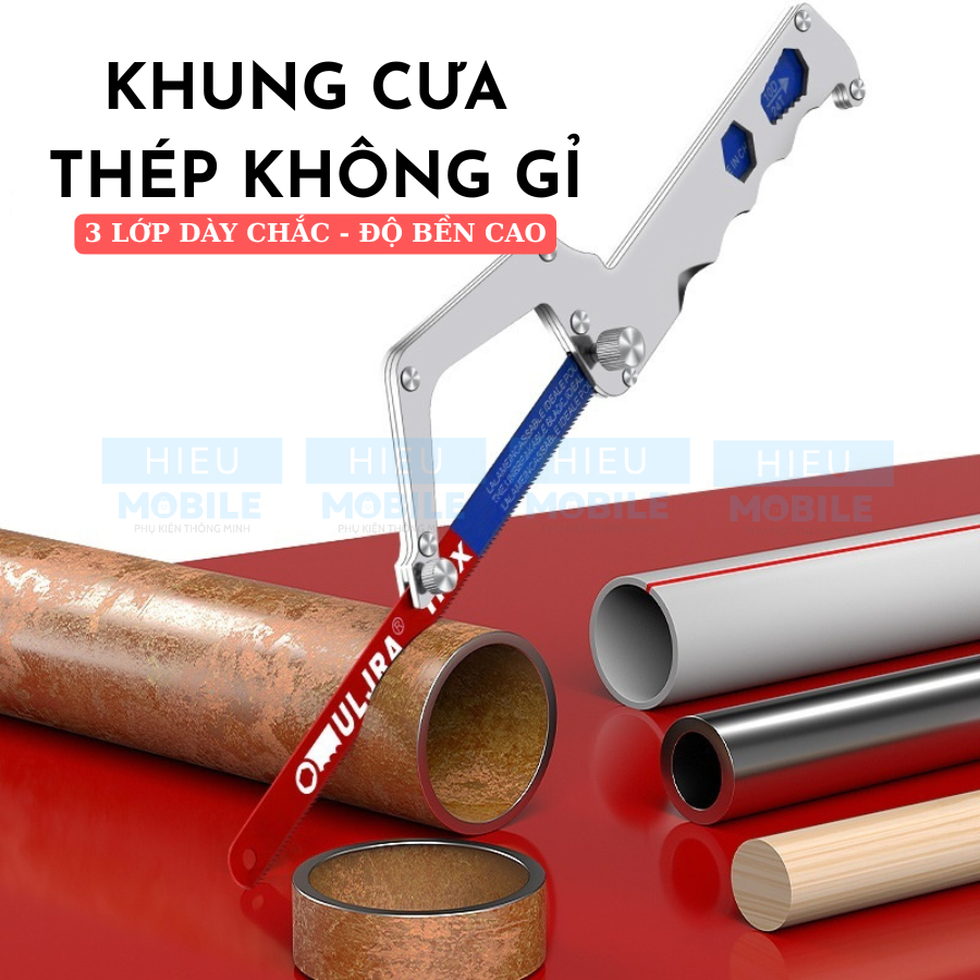 Khung cưa thép 3 lớp dài 32cm kiêm cờ lê tháo mở ốc bulông kèm lưỡi cắt gỗ nhựa kim loại đa năng