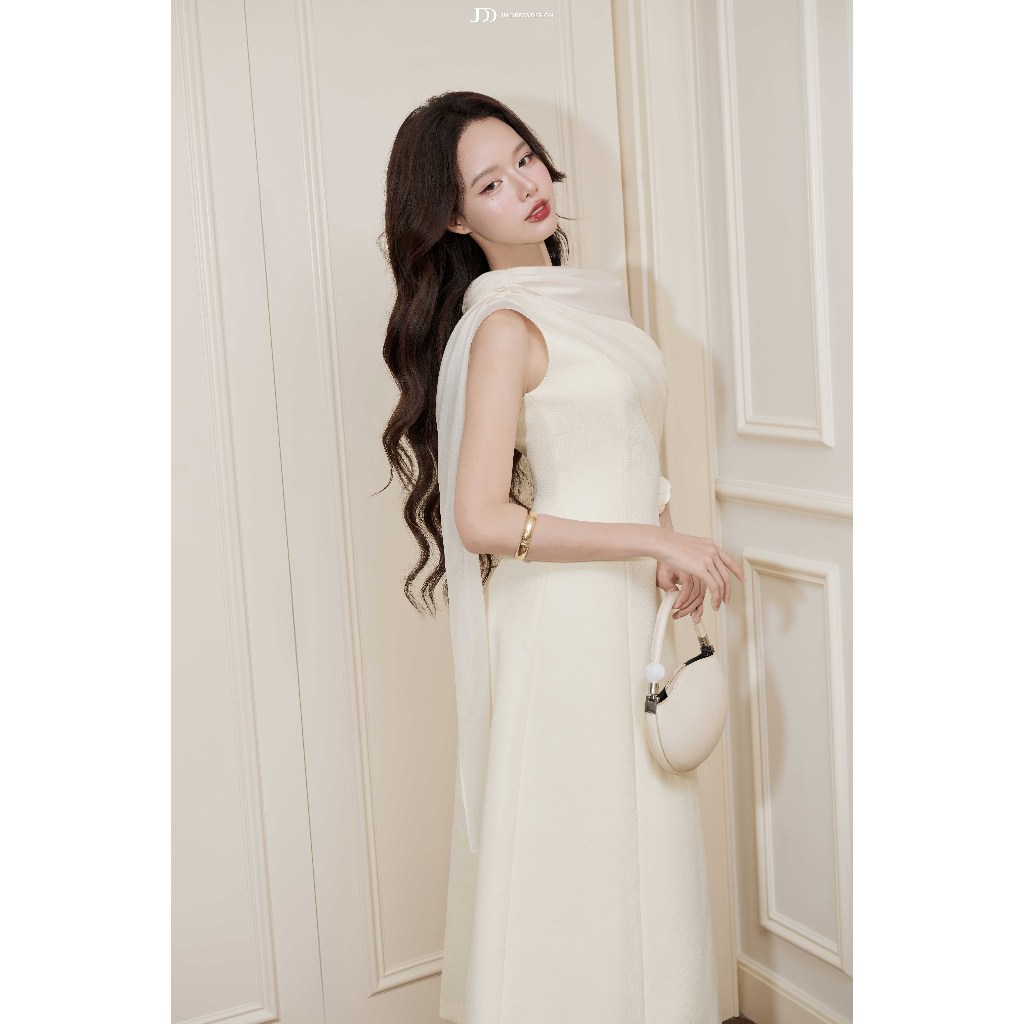 Đầm Đổ Phối Tơ Bung Ngực 1F18.2509K. Đầm Dài Midi Cổ Lệch One Shoulder Hoa 3D Dự Tiệc Sang Trọng Thiết Kế Bởi JM Dress