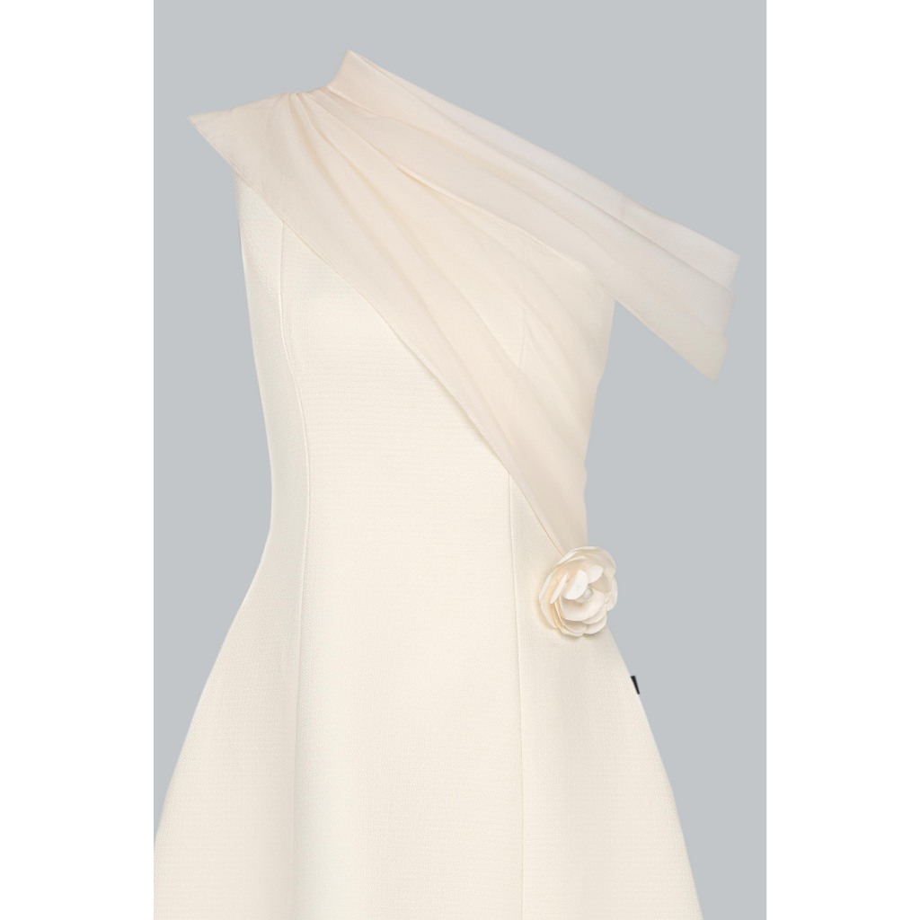Đầm Đổ Phối Tơ Bung Ngực 1F18.2509K. Đầm Dài Midi Cổ Lệch One Shoulder Hoa 3D Dự Tiệc Sang Trọng Thiết Kế Bởi JM Dress