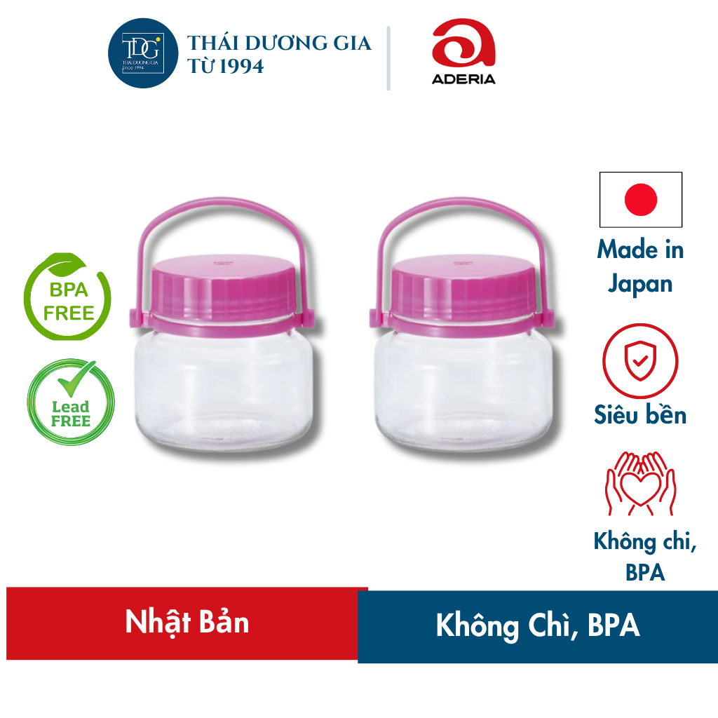 Bộ 2 lọ đựng thủy tinh 1 lít thấp nắp tím 2 lớp Nhật Bản Aderia-707x2 | Thái Dương Gia