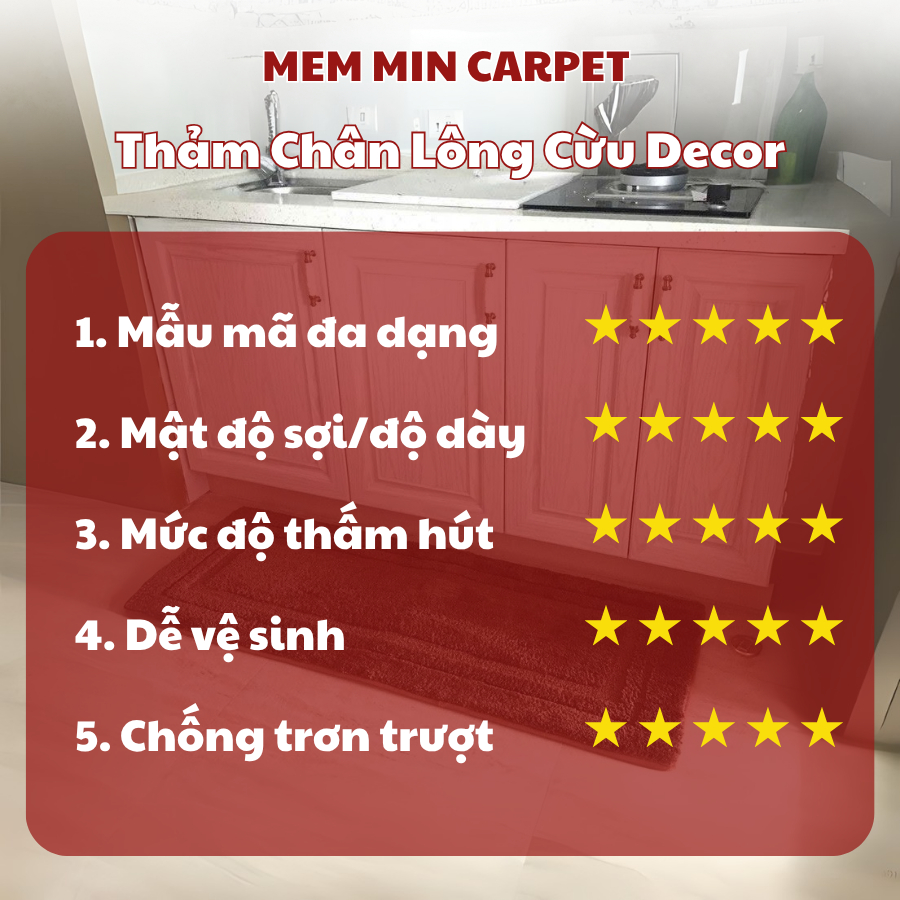 Thảm Lau Chân Lông Cừu Basic Memmincarpet 5D Họa Tiết Mẫu Mới - Chống Trượt, Thấm Nước 1 - TH122
