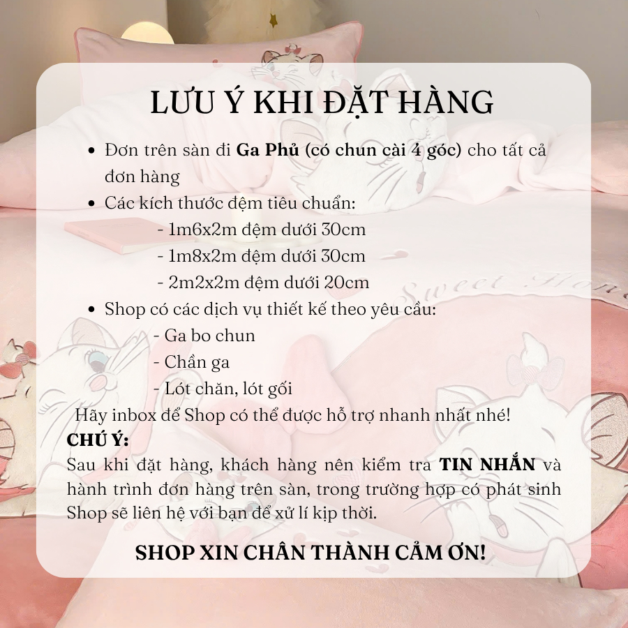 Bộ Chăn Ga Gối 5 Món Memminbedding Luxury Chất Liệu Nỉ Nhung Mịn Mềm Thêu Họa Tiết Cô Mèo Đáng Yêu Dễ Thương - L587