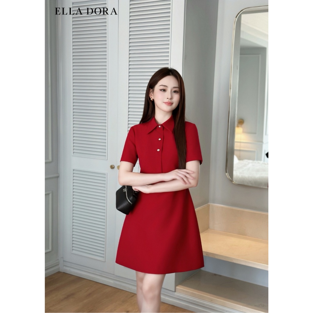 Đầm polo nữ ELLA DORA 3 cúc đồng form ôm thiết kế thanh lịch sang trọng hai màu ĐEN/ĐỎ [D248]