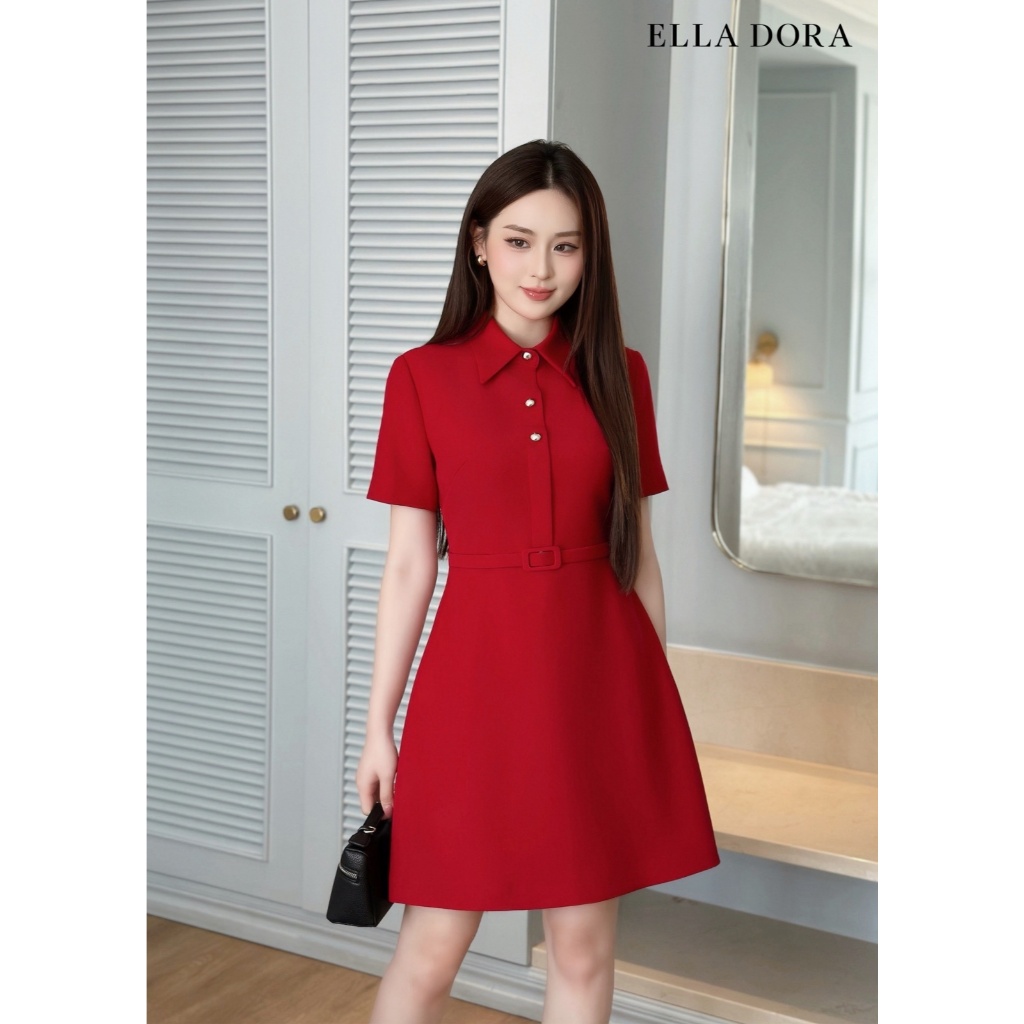 Đầm polo nữ ELLA DORA 3 cúc đồng form ôm thiết kế thanh lịch sang trọng hai màu ĐEN/ĐỎ [D248]