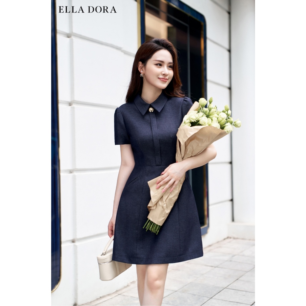 Đầm Denim ELLA DORA thiết kế 1 cúc đồng form tôn dáng sang trọng thanh lịch dễ mặc 4 mùa [D245]