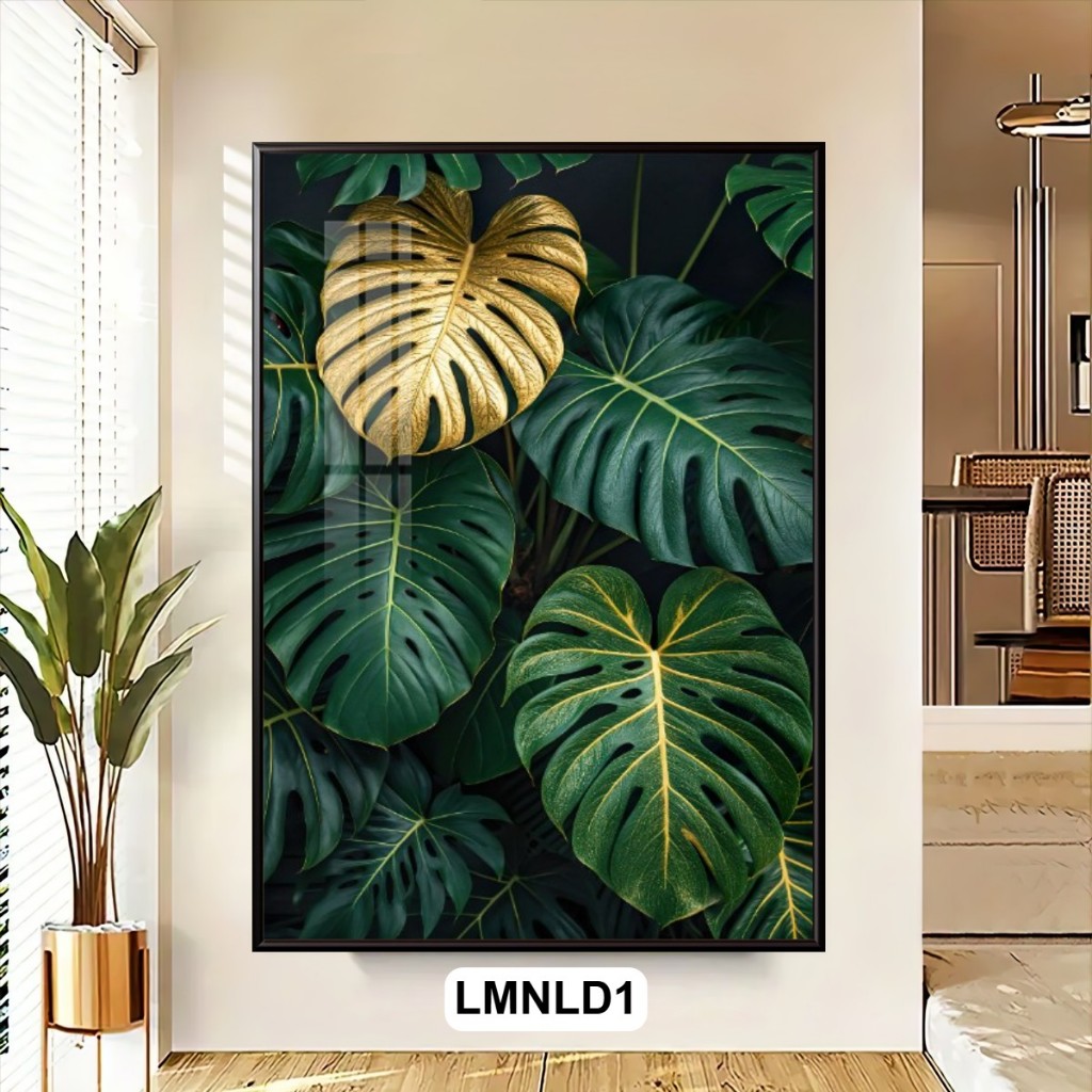 Tranh Lá Cây Nhiệt Đới Monstera Tráng Gương Cao Cấp – Có Khung Treo Tường Sang Trọng, Trang Trí Phòng Khách, Phòng Ngủ